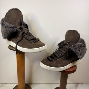 UGG Starlyn Suede Leather Lace Up or Fold Over Sneaker Boots BROWN / SIZE 10